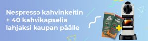 Nespresso kahvinkeitin + 40 kahvikapselia lahjaksi kaupan päälle