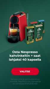 Nespresso kahvinkeitin + 40 kahvikapselia lahjaksi kaupan päälle