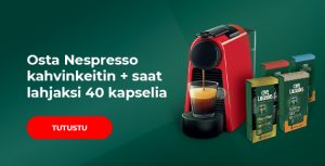 Nespresso kahvinkeitin + 40 kahvikapselia lahjaksi kaupan päälle