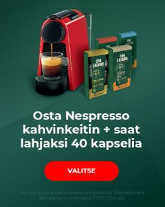 Nespresso kahvinkeitin + 40 kahvikapselia lahjaksi kaupan päälle