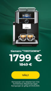 Siemens “TI9573X9RW” kaffemaskin endast 1799 €