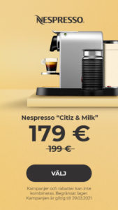 Nespresso “Citiz & Milk” kaffemaskiner 179 €