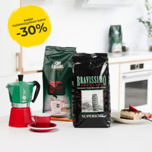 Kahvipavut ja jauhettu kahvi Italian tyyliin