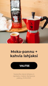 Moka-pannu + kahvia lahjaksi