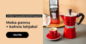 Moka-pannu + kahvia lahjaksi