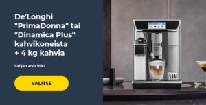 De'Longhi "PrimaDonna" tai "Dinamica Plus" kahvikoneista + 4 kg kahvia