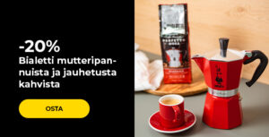 -20% Bialetti mutteripannuista ja jauhetusta kahvista