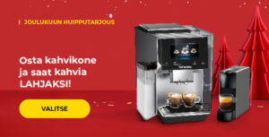 Osta kahvikone ja saat kahvia lahjaksi!