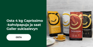 Osta 4 kg Caprissimo -kahvipapuja ja saat Galler suklaalevyn.