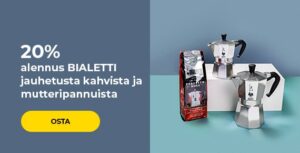 -20% BIALETTI jauhetusta kahvista ja mutteripannuista