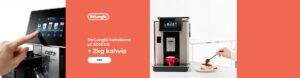 De'Longhi kahvikone yli 500 EUR + 2 kg kahvia lahjaksi