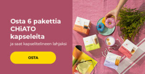 Osta 6 pakettia CHiATO-kapseleita ja saat kapselitelineen lahjaksi.