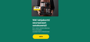 "10€ lahjakortti seuraavaan ostokseesi! Kun ostat minkä tahansa Moccamaster-suodatinkahvinkeittimen"