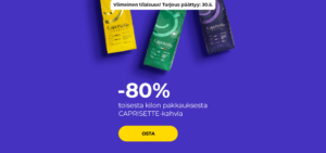"Upea tarjous kahden kahvipakkauksen ostajalle! -80 % toisesta kilon pakkauksesta CAPRISETTE-kahvia"