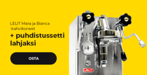 LELIT Mara ja Bianca -kahvikoneet + puhdistussetti lahjaksi