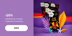 -20 % suklaista ja muista makeista herkuista