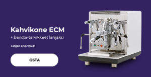 Kahvikone ECM + barista-tarvikkeet lahjaksi