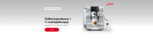 JURA-kahvikone + 1 l maitojääkaappi